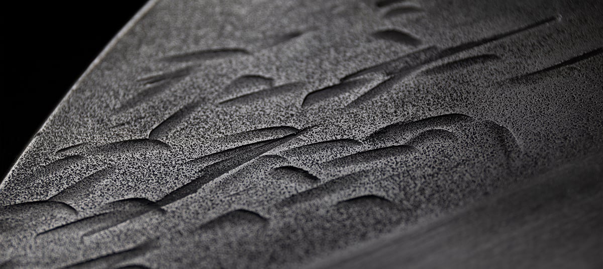 Macro of the hand-forged hammered finish