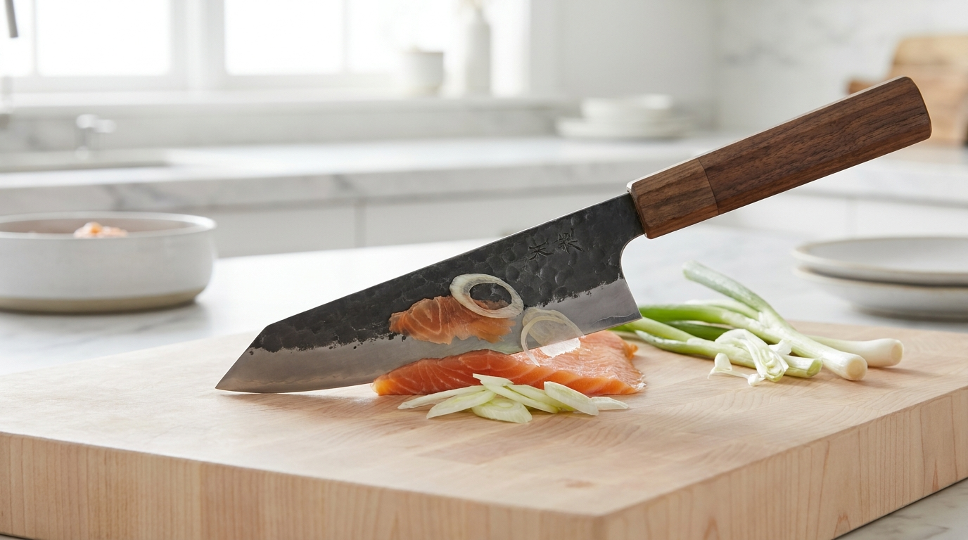 The kiritsuke slicing on a board